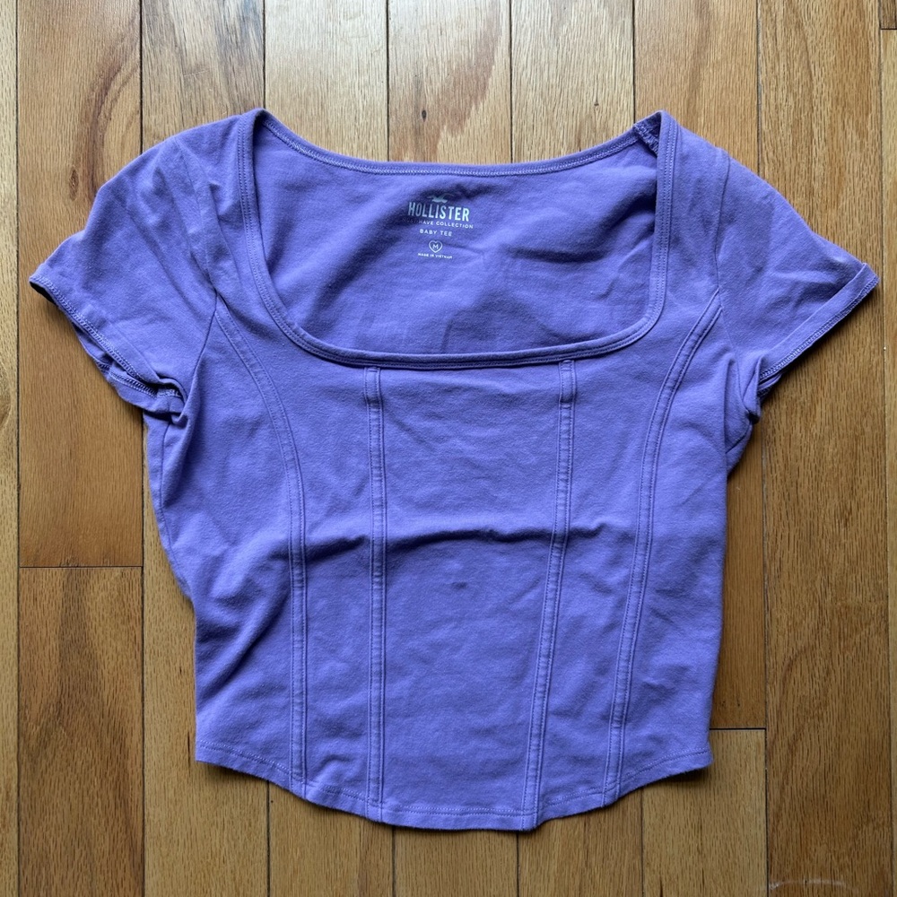 Hollister Purple Crop Blouse Short Sleeve Fitted